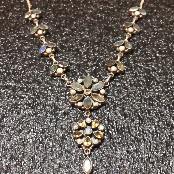 Lavaliere Sterling Labradorite, Citrine, Pearls Necklace - Picture 3 of 14